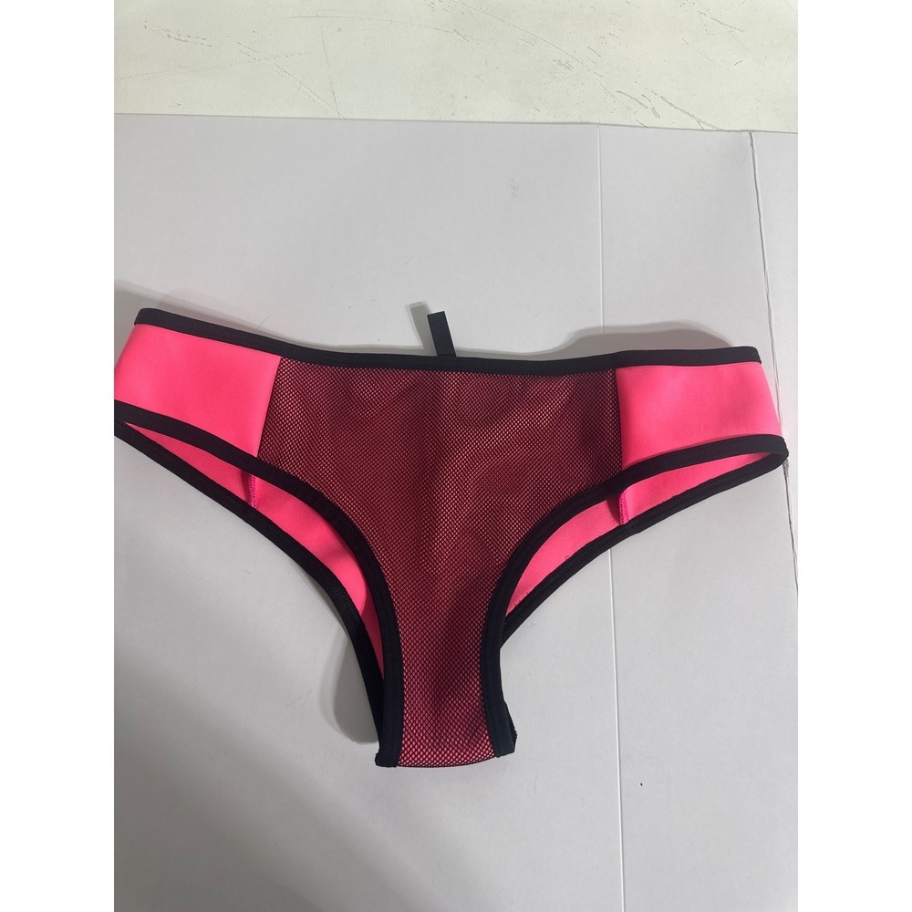 GUESS Los Angeles Neon Pink Black Mesh Bikini Bottoms Low Rise Sporty Large